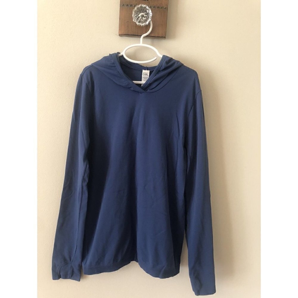 Athleta Girl Size XL 14 Blue Hooded Long Sleeve Pullover Top